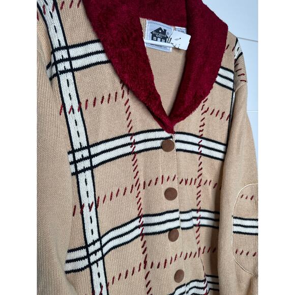 Storybook Knits Reindeer Plaid Full Button Cardigan Sweater RARE - LG, NWT - Picture 2 of 4